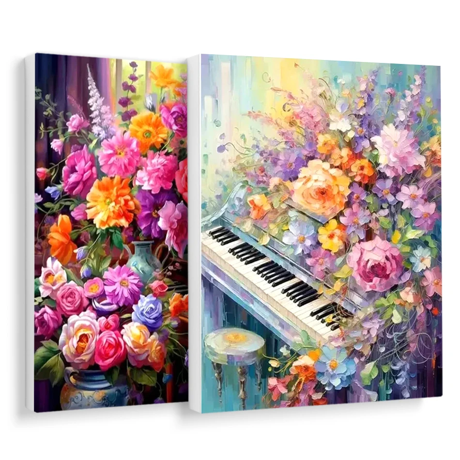 

RUOPOTY Painting By Numbers Kits Canvas Flower Piano Art Supplies Diy Markers By Numbers Crafts Frame Adult Coloring Room Decor