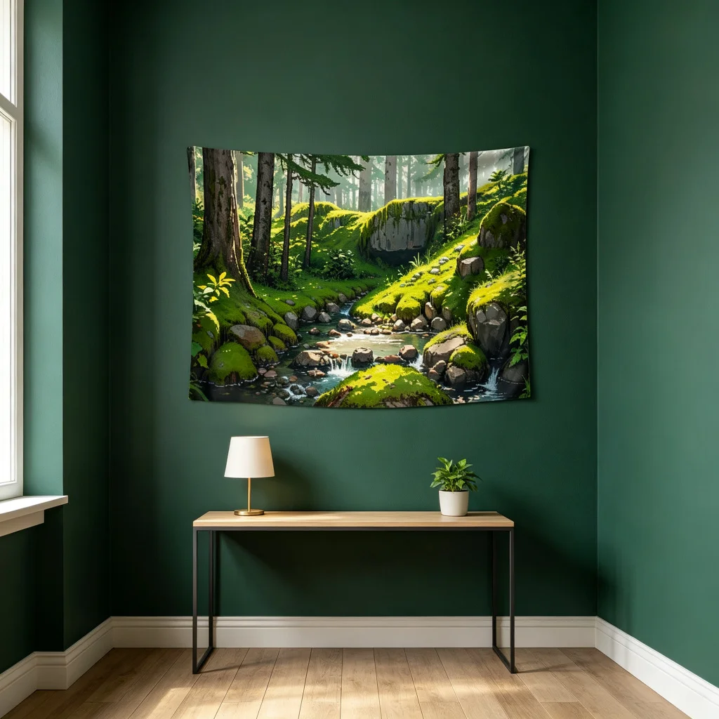 1PC Forest Stream Print Backdrop Banner, Bedroom Living Room Photo Background, Polyester Wall Hanging, Home Decor, Wall Art
