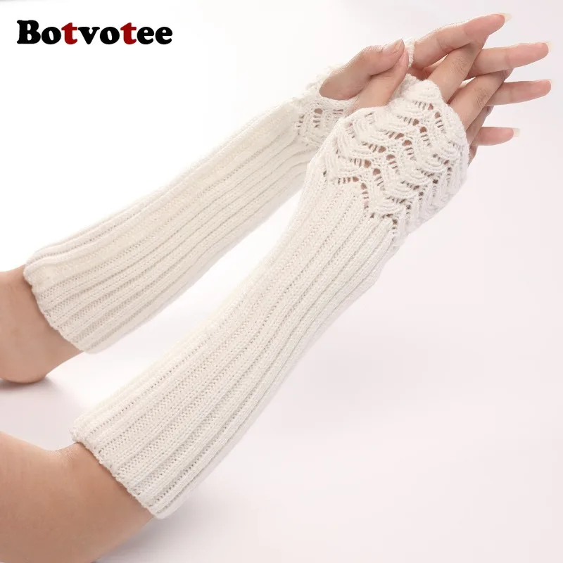 Botvotee مدفئات للذراع الأكمام للنساء شحن مجاني Y2k اكسسوارات الشتاء متماسكة أصابع قفازات بيضاء لطيف موضة واقي للذراع