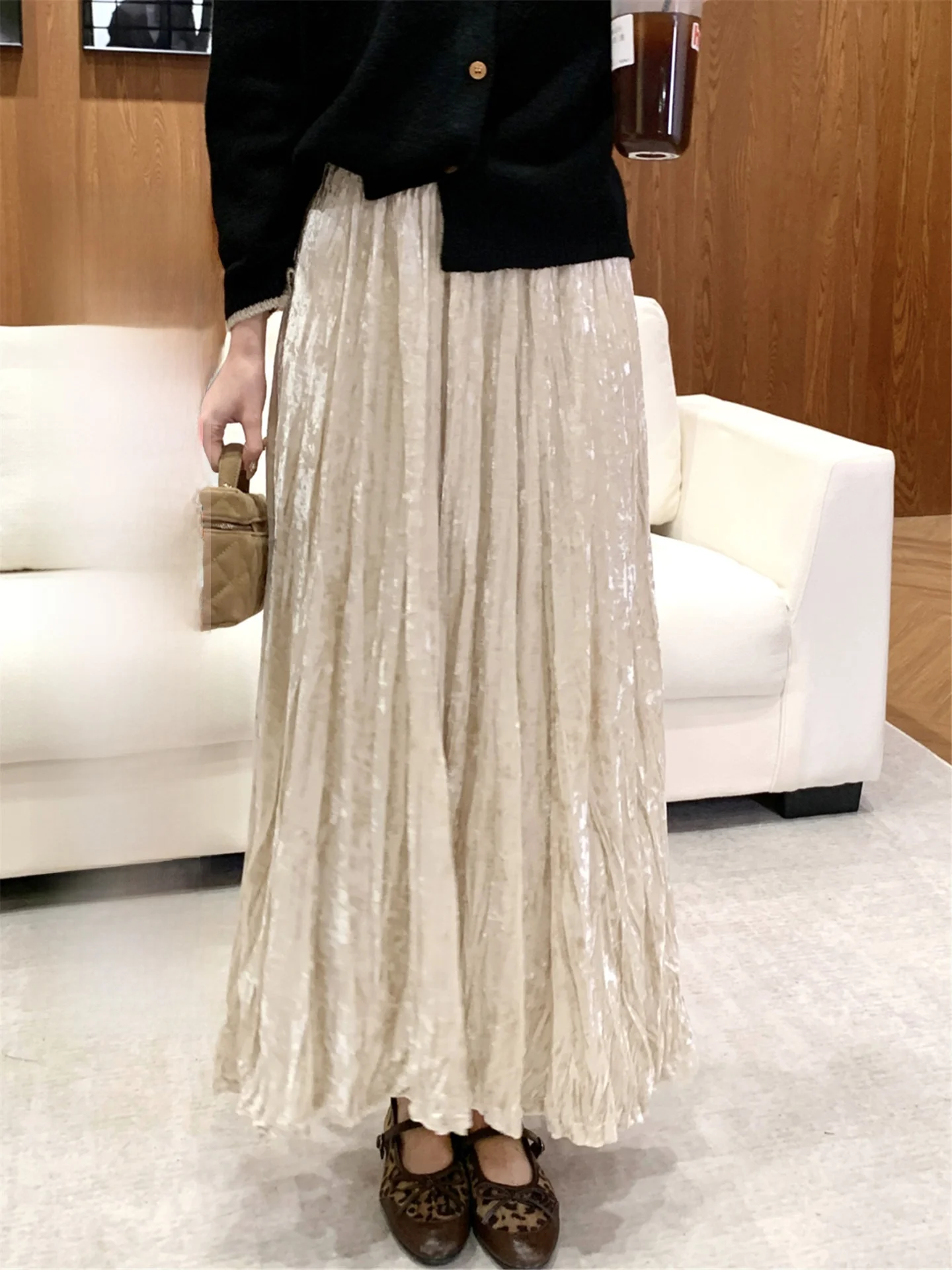 

Юбка миди Ele Cheese Texture для женщин, модная осенне-зимняя юбка А-силуэта с высокой талией из полиэстера, универсальный элемент гардероба