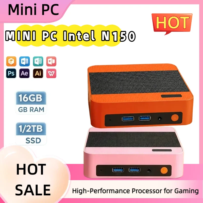 Mini PC Intel Core N150 Portable Pc Computer 16GB RAM 1/2TB SSD WIFI 6 BT5.2 4K 60Hz HD Mini Gaming Office Study Pc