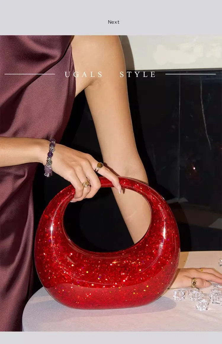 

Прозрачная сумка-полумесяц с блестками и пайетками, роскошная акриловая женская сумочка, модная вечерняя сумка, клатч для свадьбы и вечеринок, сумка через плечо