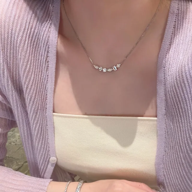 New Luxury Shiny 5A Zircon 925 Sterling Sliver Necklace for Woman Wedding Fine jewelry Plated 18k White Gold Wedding Necklace