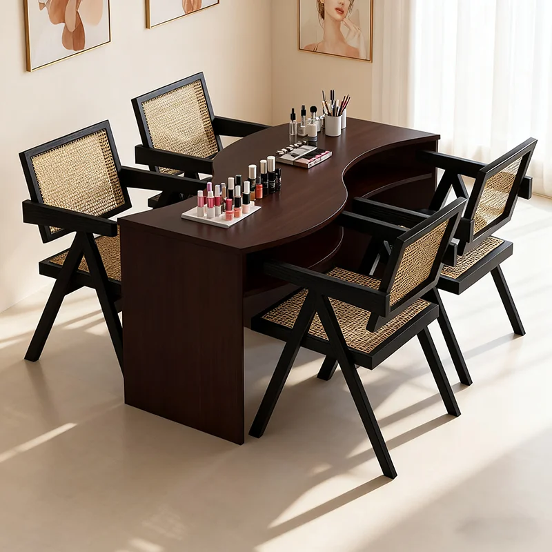 

French Vintage Manicure Nail Table Unique Curved Practical Smooth Manicure Nail Table Elegant And Subtle Mesa Salon Furniture