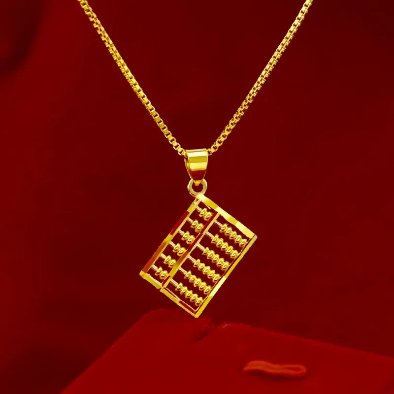 

9999 Real Gold 24K Women's Accessories Abacus Pendant Necklace Gold Jewelry Ethnic Style Clavicle Necklace Women