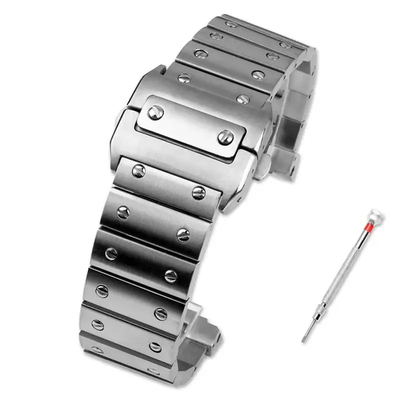 ONECMN Solid Stainless Steel Watch Band For Cartier Santos 100 Series Men's Wristband Bracelet 23mm Butterfly Buckle Watch