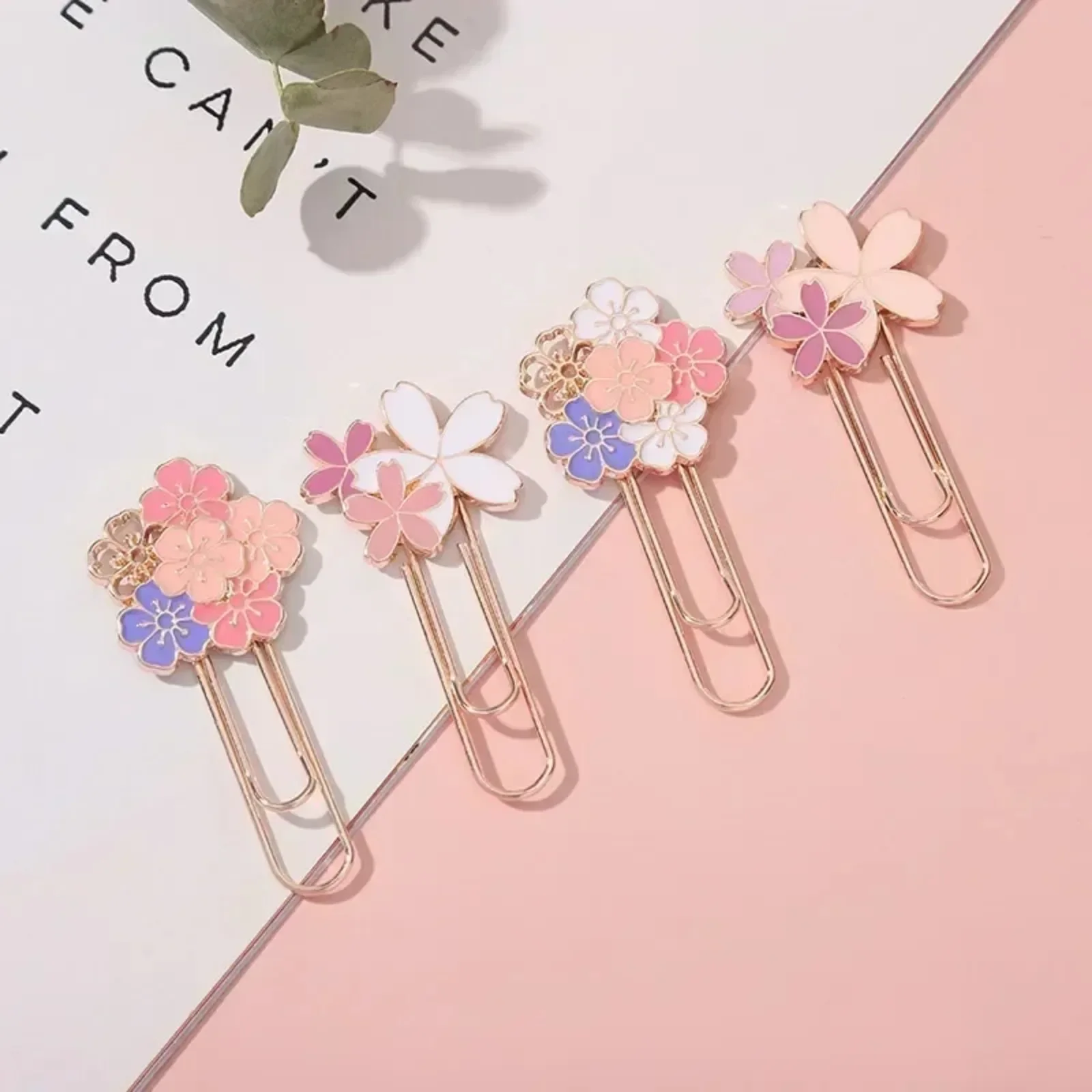 Metal Cherry Blossom Paperclip Book Clip Paper Reading Bookmarks Creative Book Page Marker Stationery Supplies Color Bookmarks