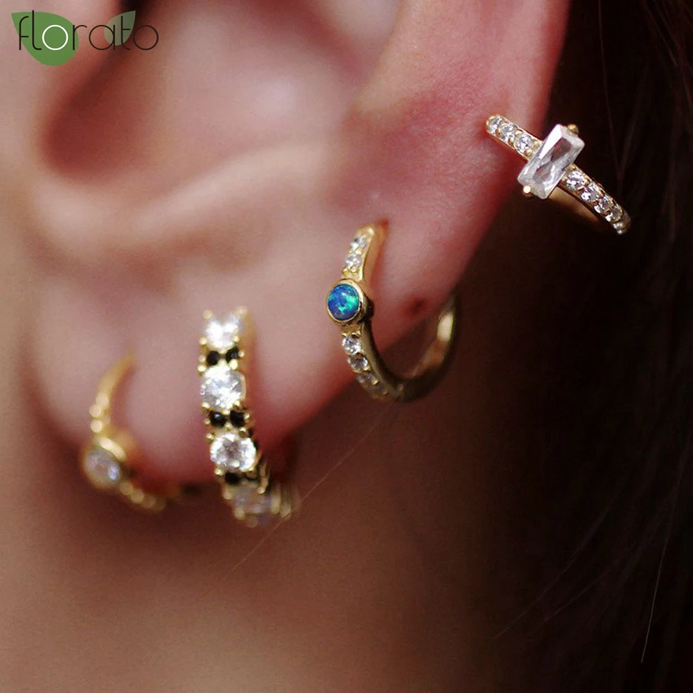 925 Sterling Silver Needle Delicate Gold Earrings Hoop Blue Opal 11mm Small Hoop Earrings for Women Wedding Luxury Jewelry Gift