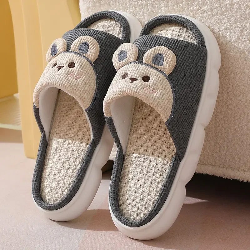 Breathable Non-slip Four Season Linen Women's Slippers, Home Cotton House Deodorant Light Mop image 4