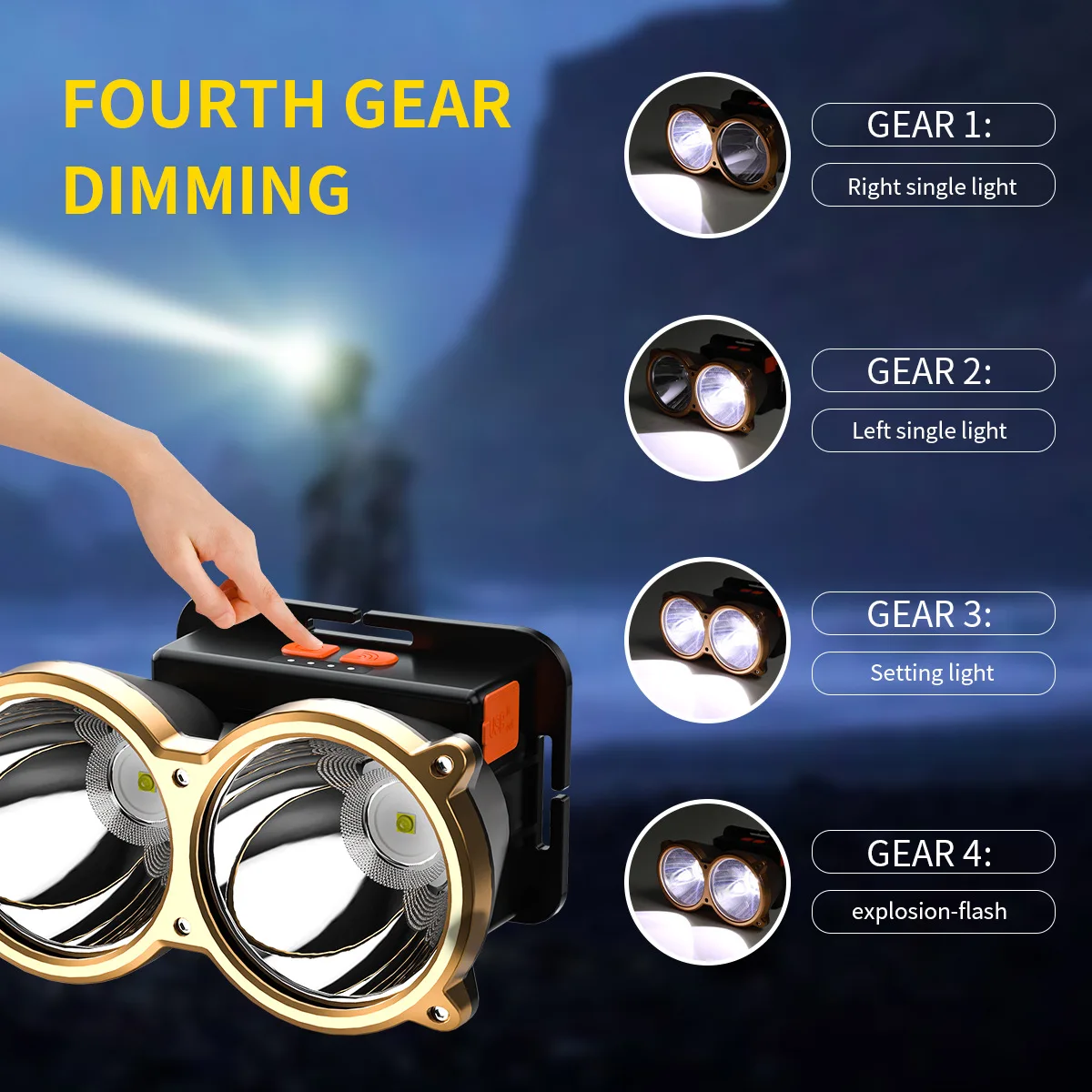 E2 Powerful Led Dual Headlamp Outdoor Fishing Camping Running Headlight Head Led Light Flashlight High Power Flashlight Torch