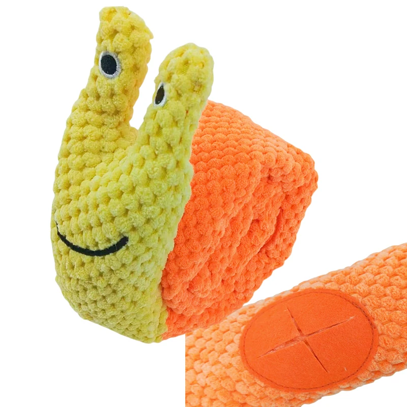 

Dog Puzzle Feeder Interactive Toy Indestructible Plush Sound Squeak Puppy Toys For Resistant Foldable Snail Dogs Pet Supplies