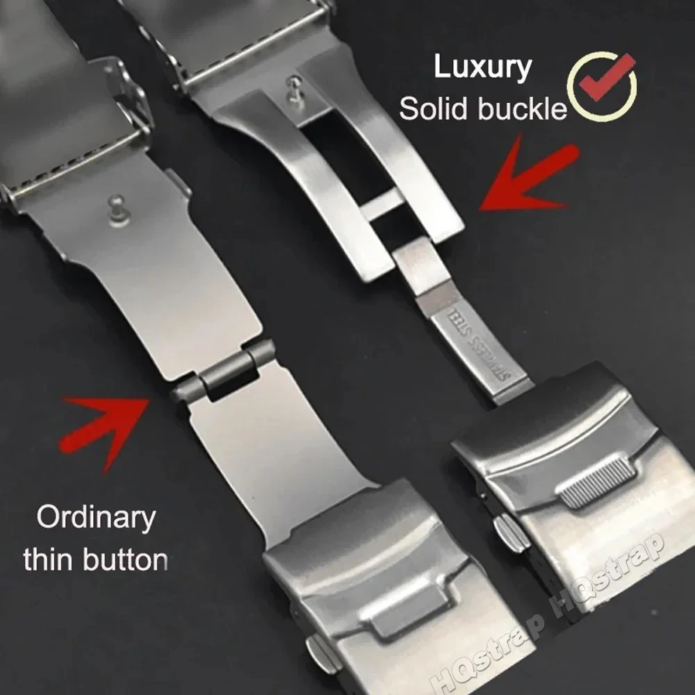 Solid Buckle Stainless Steel Watch Strap Clasp 18mm 20mm 22mm 24mm Double Press Folding Button Silver Watches Accessories