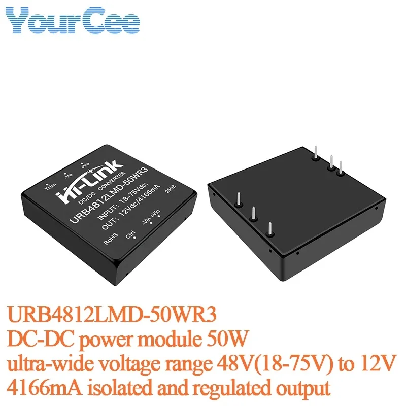 2Pcs/1pc URB4812LMD-50WR3 DC-DC Power Module 50W 48V(18-75V) to 12V Ultra-wide Voltage Range 4166mA Isolated Regulated Output