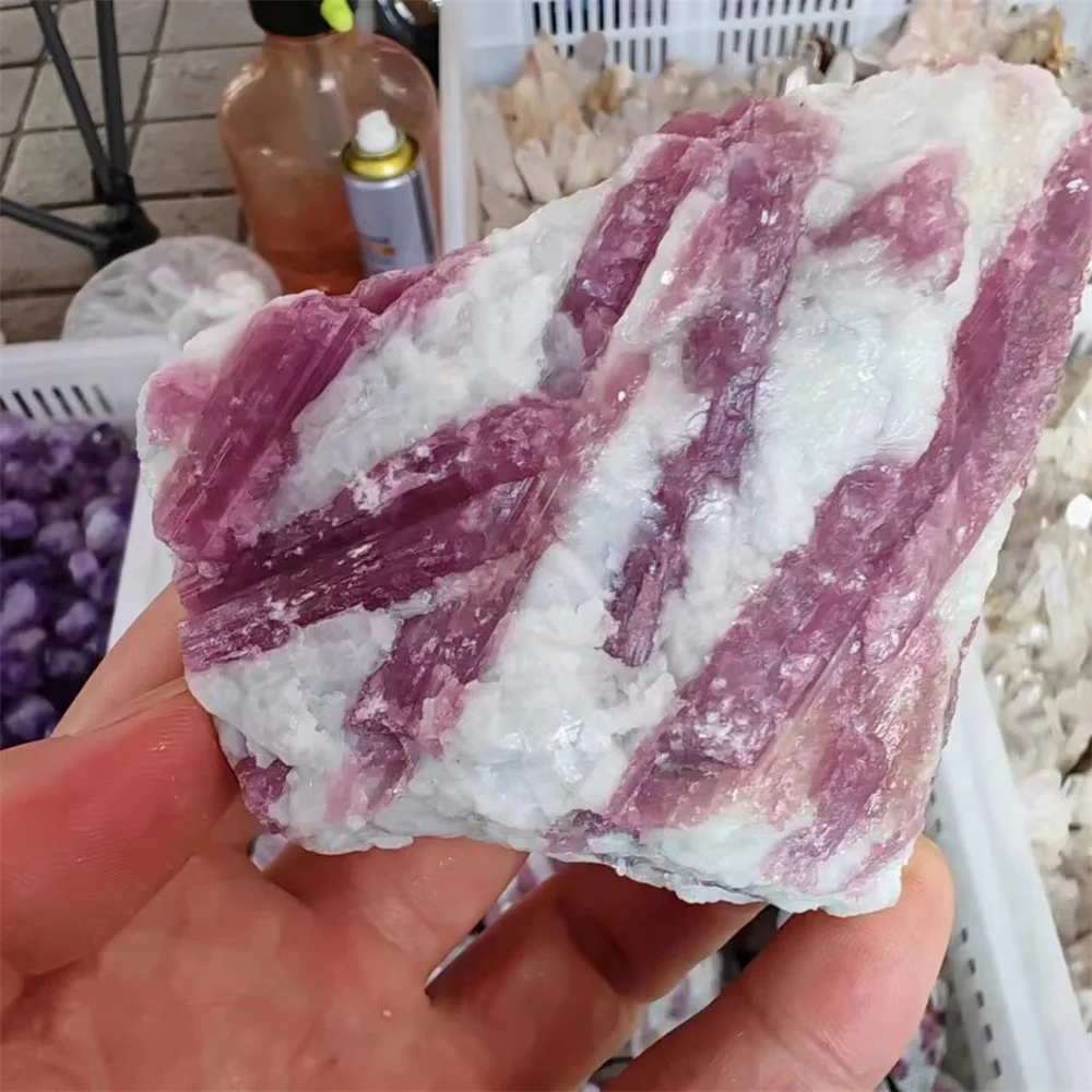 Wholesale Hot Sale Natural Gemstone Crystal Healing Stones Rough Red Tourmaline Specimen  Pink Raw Stone Crystal Crafts view 5