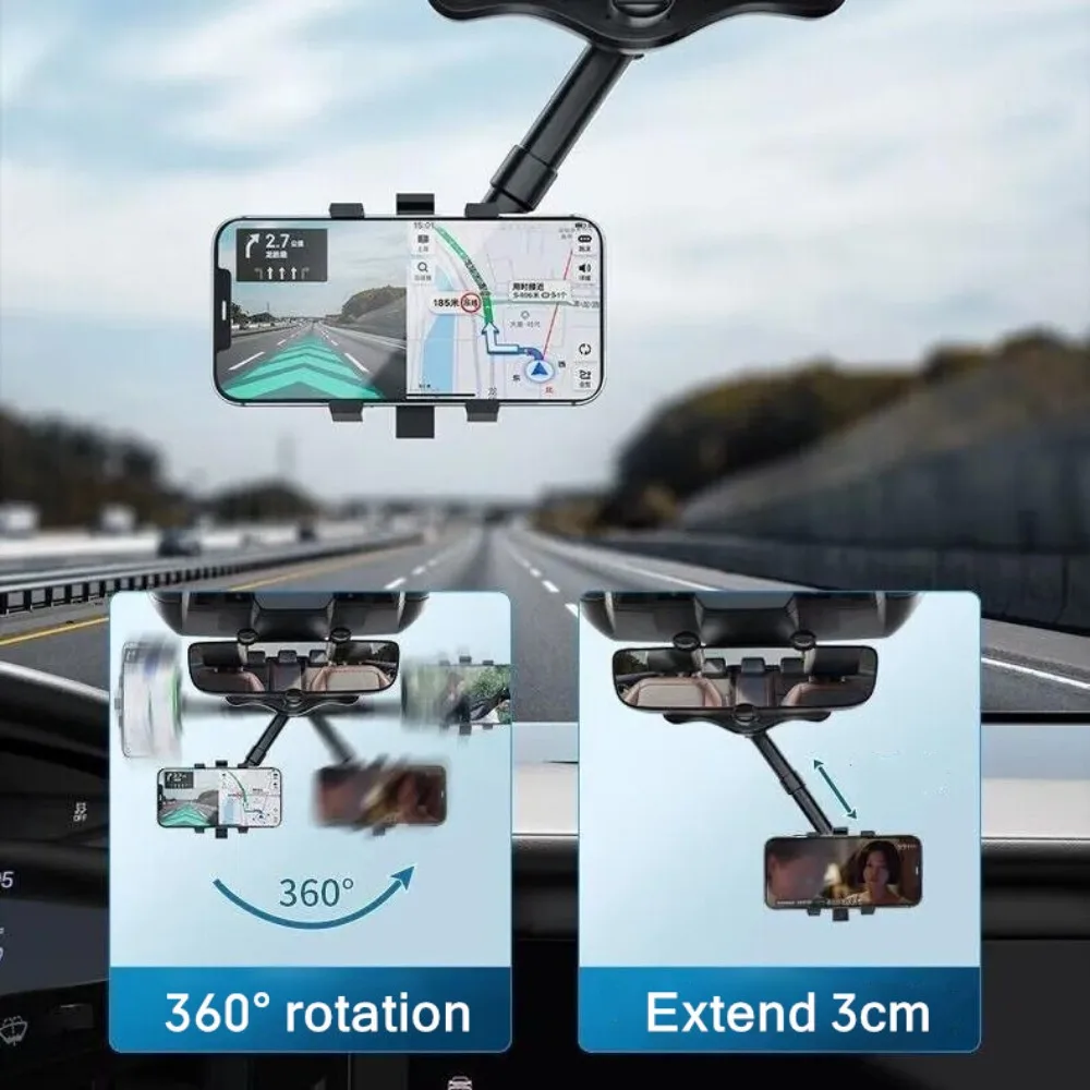 New Universal Car Rearview Mirror Phone Holder 360Β° Rotation Car Phone Holder Mount Stand For Dash Cam GPS Smartphone Bracket
