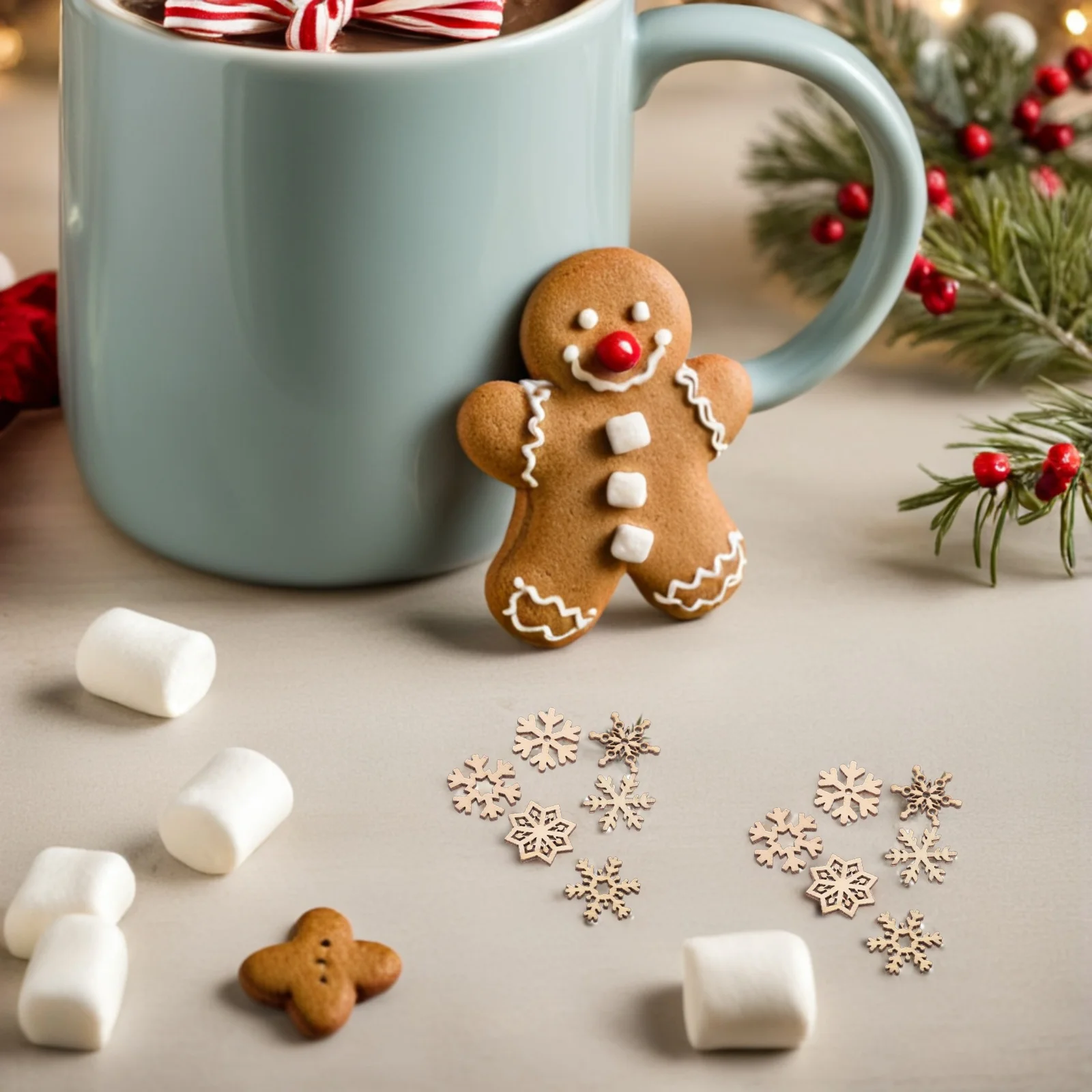 

100Pcs Wood Snowflake Cutouts Mini Unfinished DIY Wooden Christmas Tree Ornaments Hanging Decorations Embellishments