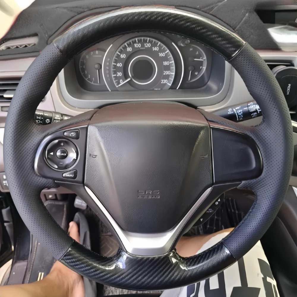 

Car Steering Wheel Cover Carbon Fibre Genuine Leather Breathable For Honda CRV CR-V 2012 2013 2014 2015 Automotor Accessories