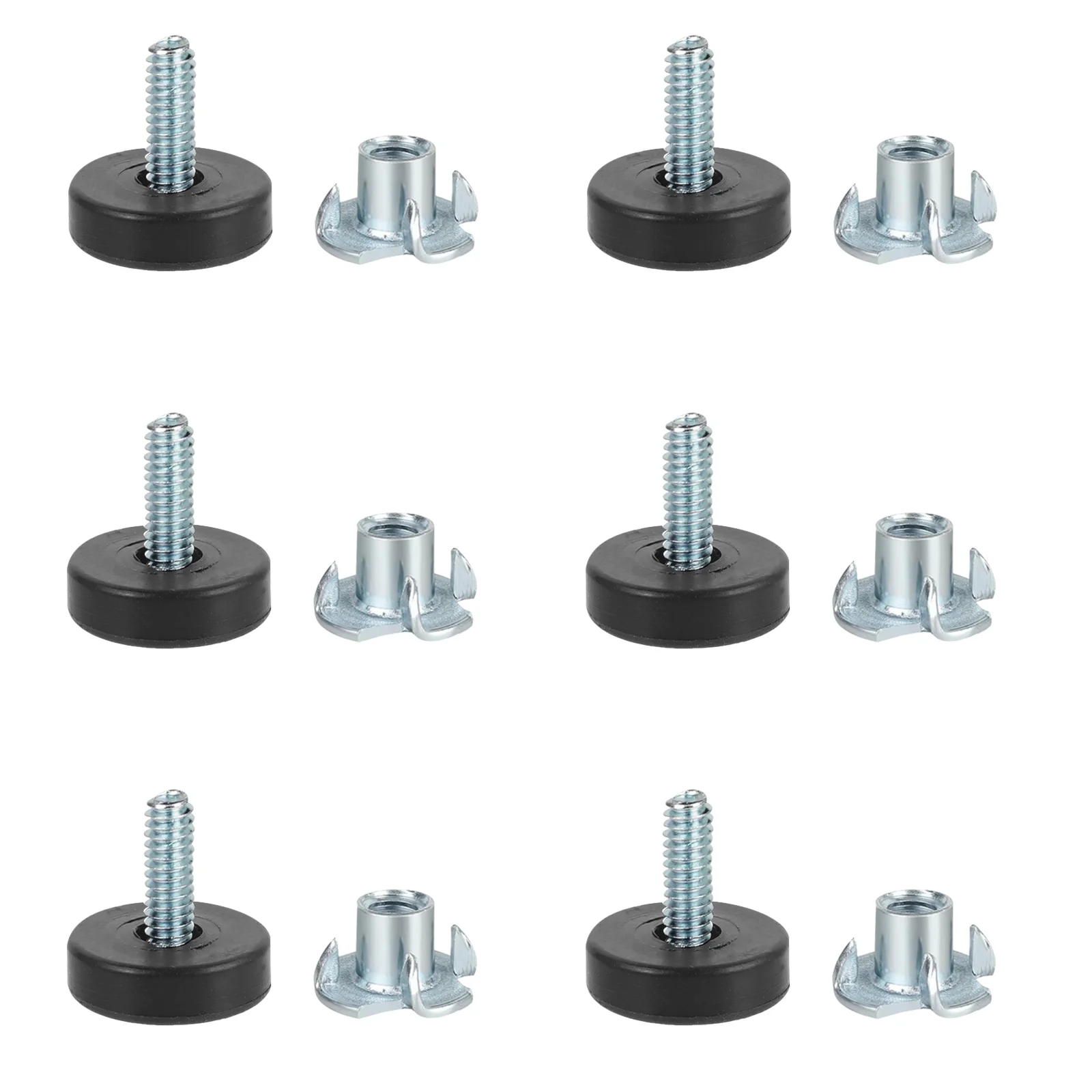 12 Pcs Work Table Adjustable Sofa Furniture Balance Feet with Square Nut Threaded Leveler Legs Leveling Screws Black Levelers