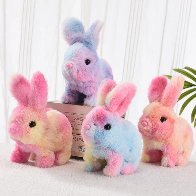 Rainbow Rabbit Electronic Plush Toy Can Walking Jumping Squeaking Tail Wagging Stuffed Bunny Doll Toys For Children Gift