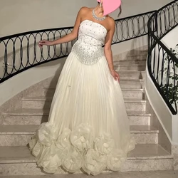 Customized Dress Elegant Vintage Sweet Beige Beads Crystal Flowers Ruffle Customize Formal Occasion Prom Dress Evening Party Gow