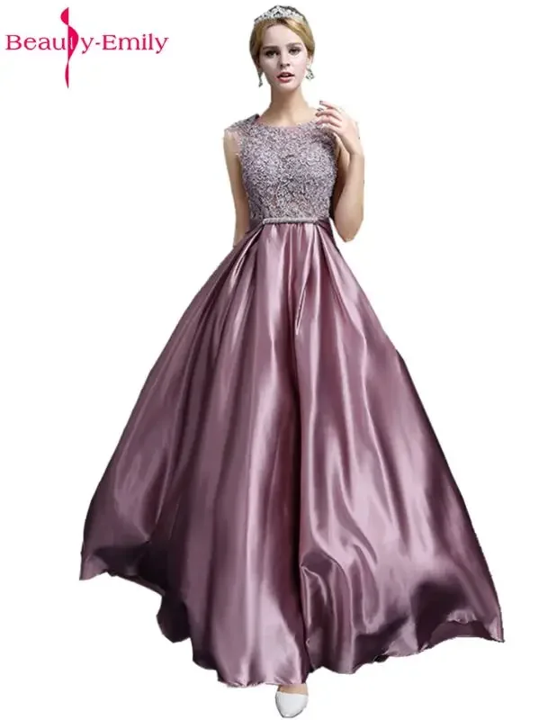 Beauty Emily Long Lace Dark Pink Evening Dresses 2019 A-line Floor-Length Formal Party Prom Dresses reflective dress