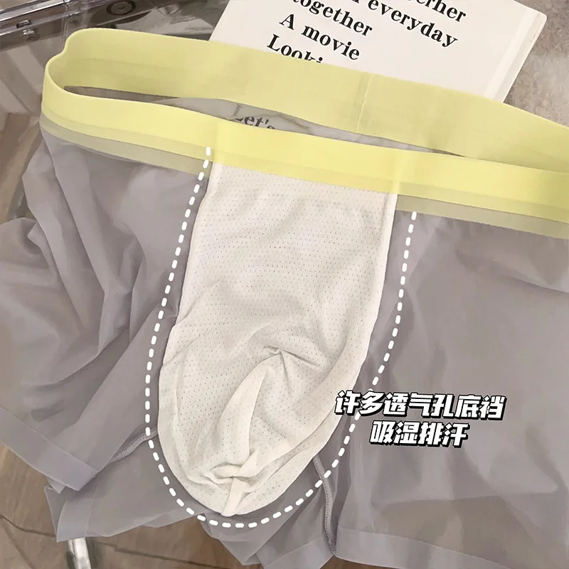 Celana dalam pria, pakaian dalam mulus transparan, celana Boxer seksi Ultra tipis, bernafas, cepat kering kantong U