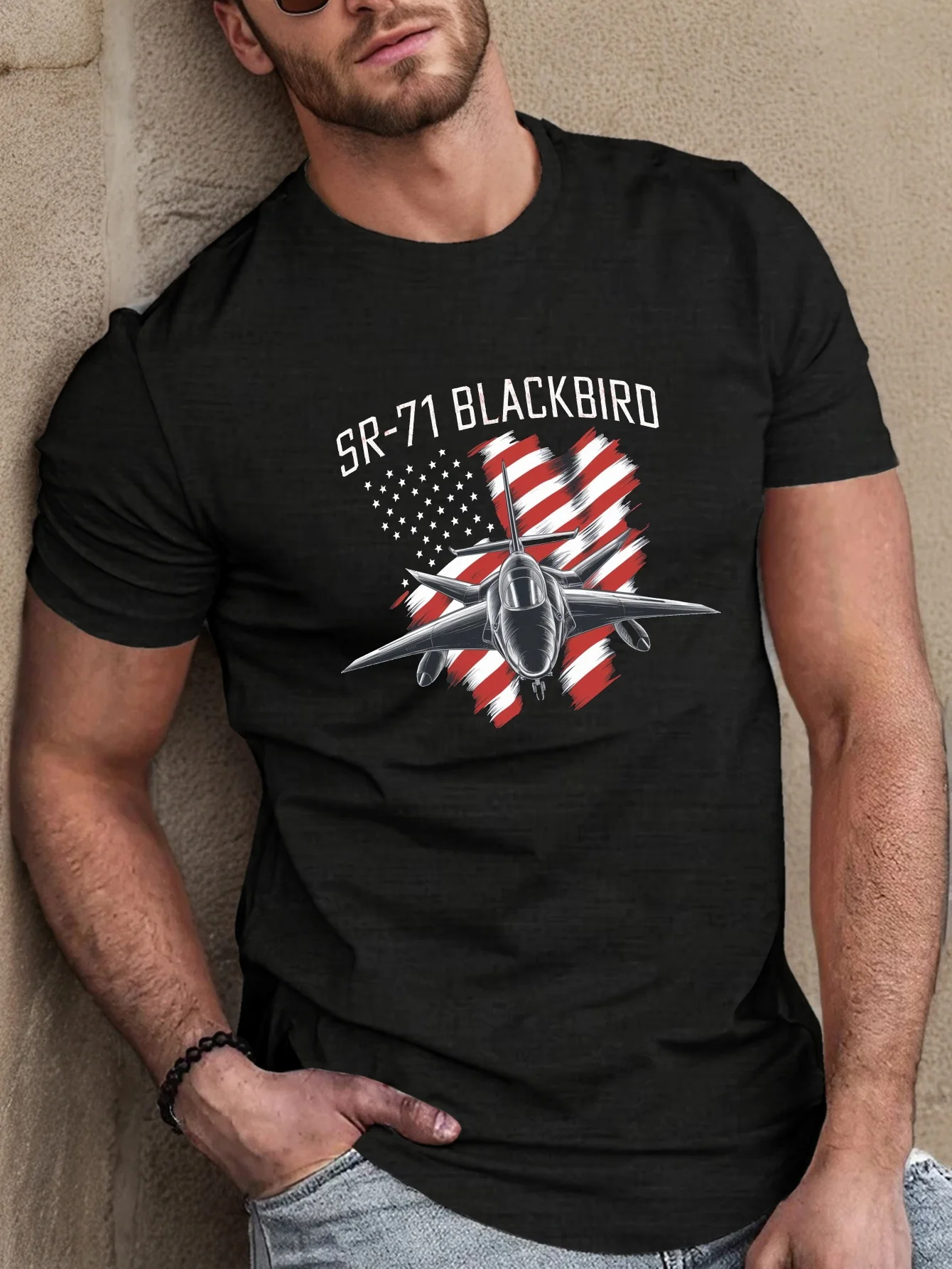 American Flag SR-71 Blackbird Reconnaissance Aircraft T-Shirt 100% Cotton O-Neck Short Sleeve Summer Casual Mens T-shirt