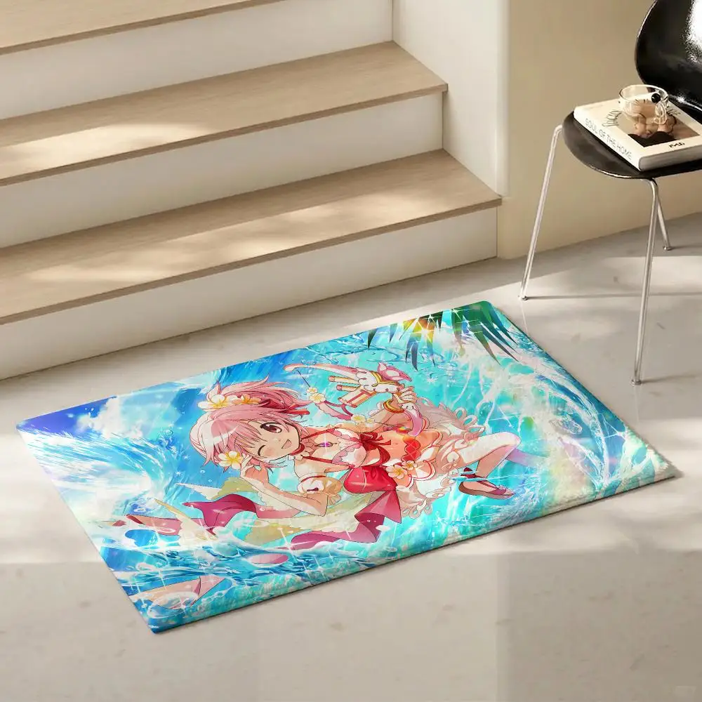 Dark Anime Puella Magi Madoka Magica Floor Mat Eco-Friendly Flannel Doormat Non-Slip Odorless Soft Short Plush Indoor Floor Rug