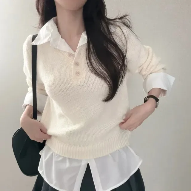 

Женский шикарный вязаный свитер Long Sve, универсальный многослойный топ, осень-зима, новый Sle, маленький дизайн Ence Sensation