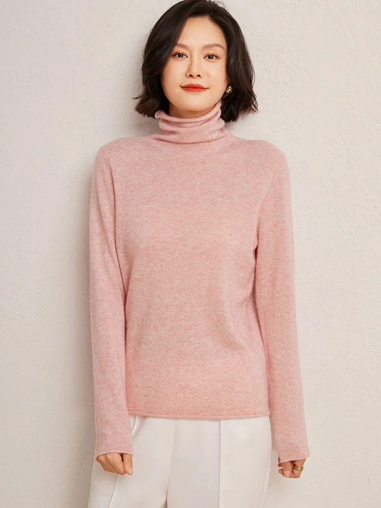 100% Cashmere maglione signore Pile Pile colletto Pullover lavorato a maglia Casual allentato manica lunga camicetta autunno nuova camicia Base
