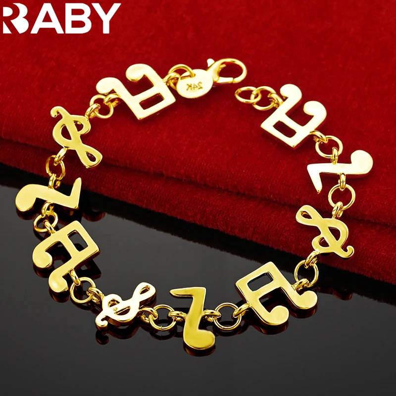 

URBABY 925 Sterling Silver 18K Gold Musical Note Bracelets For Women Fashion Wedding Birthday Party Charms Jewelry Accessories