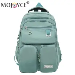 Woman Backpack Solid Color College Student Rucksack Fashion Large Capacity Waterproof Nylon Multi-Pockets for Teenage Girls Boys