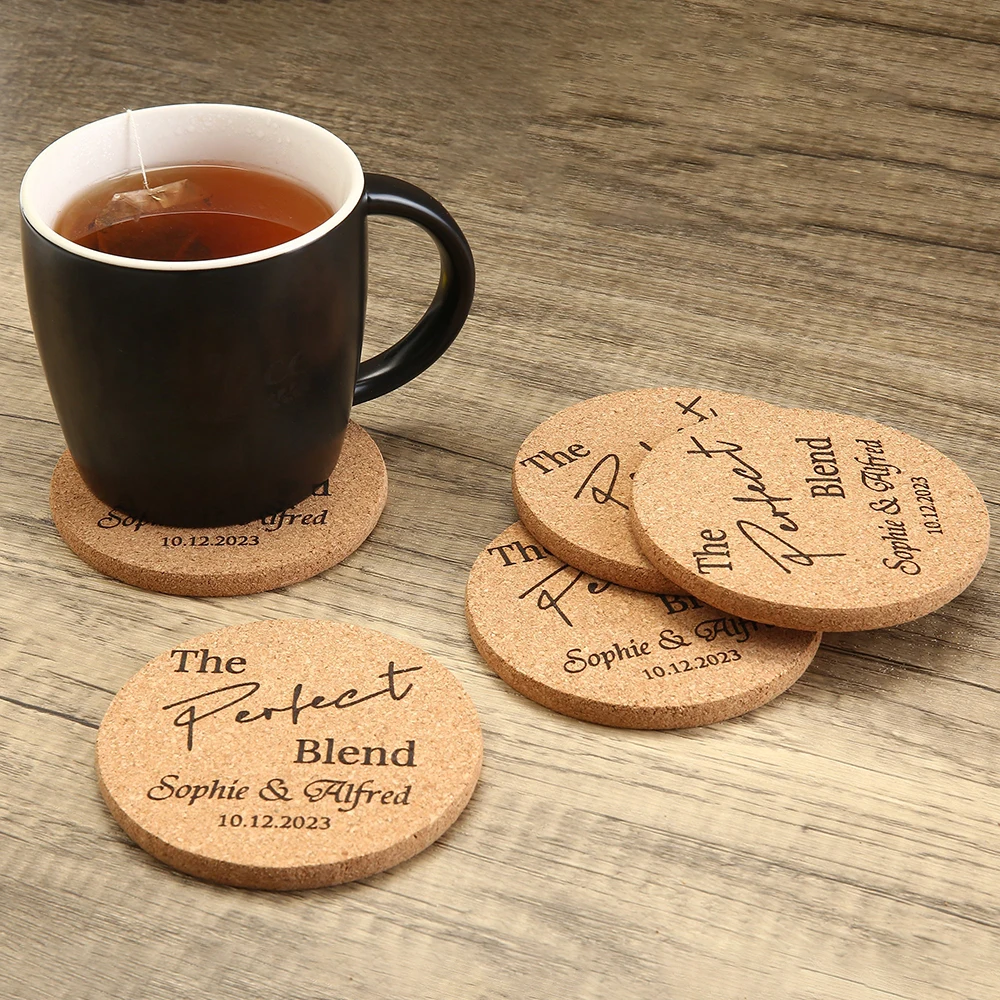 10Pcs Personalized Engraved Cork Coasters for Wedding Guests Custom Wedding Coasters Bridal Shower Birthday Party Gift