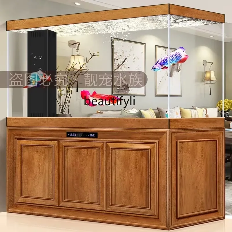 R HHLiving room household bottom filter dragon fish tank company aquarium water free change wall screen ultra-white glass