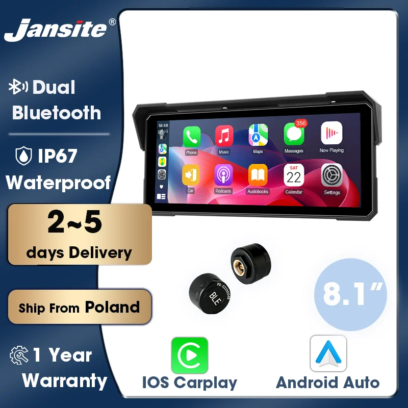 Per Haojue AFR125 2021-2026 Jansite Monitor Digitale Portatile per Moto con Schermo Intelligente, CarPlay Wireless e Android Auto, IP67 Impermeabile, Bluetooth, TPMS, GPS, Navigazione, Display per