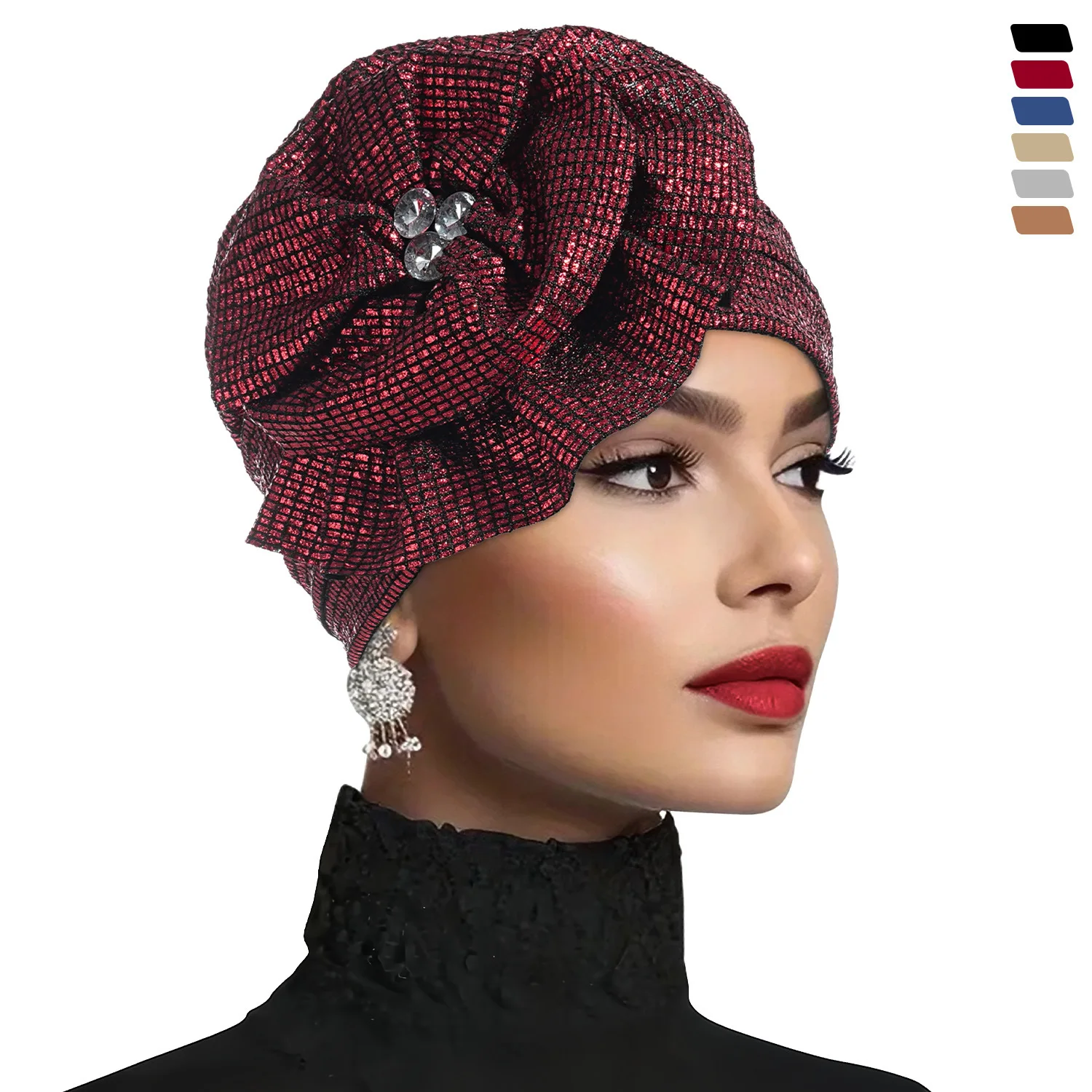 

Женская блестящая шляпа с бриллиантами и цветами, хиджабы, шапка-бини, индийская шляпа, мусульманский эластичный тюрбан, шапка от выпадения волос, головной убор, повязка на голову, чехол