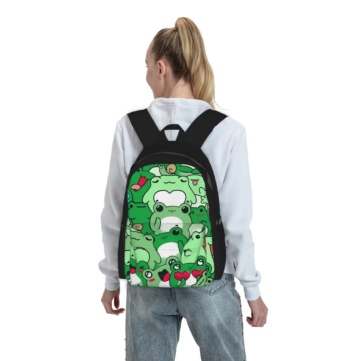 

Crowded Cute Frog Pattern Backpack Student BookBag Children School Bag Laptop Shoulder Bags for Men Women
