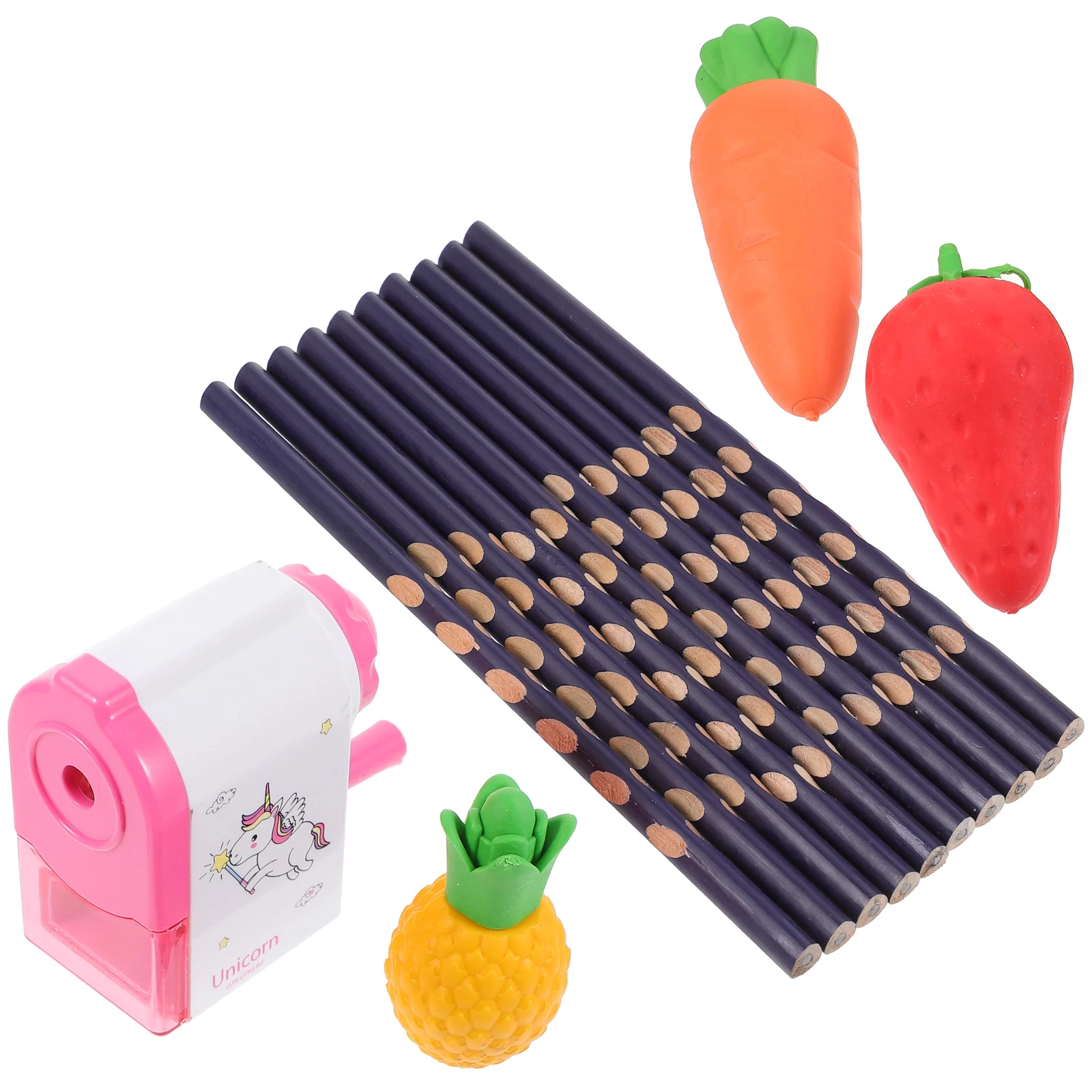 1 セットフルーツ型消しゴムかわいい漫画デザイン文具壊れにくいコア消しゴム削り器キット学校の描画用