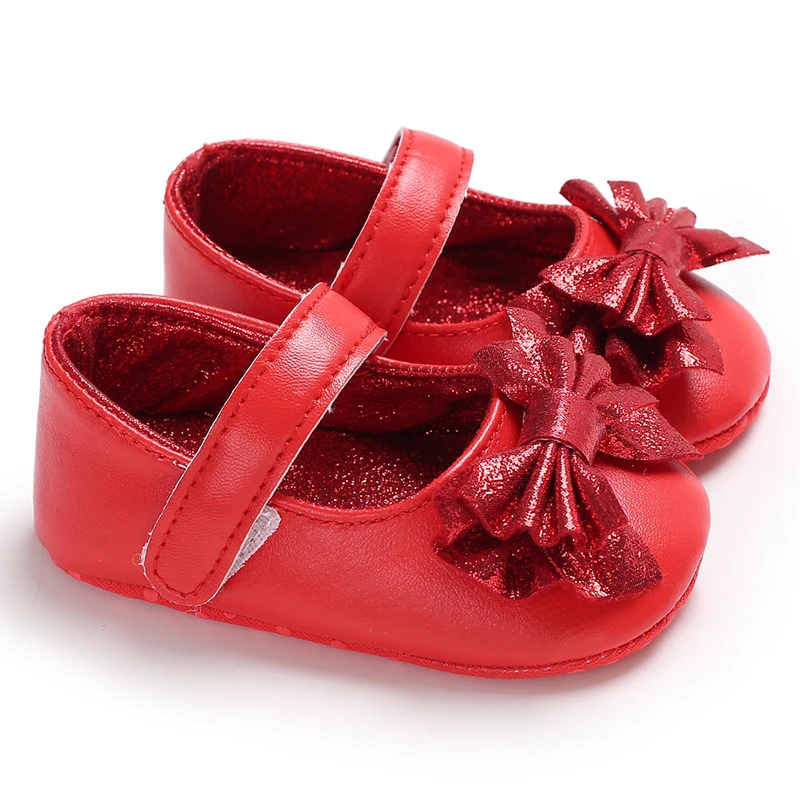 Spring And Autumn New Newborn Girl Cute Bow Anti Slip Walking Shoes Girl Red Princess Shoes Girl Baby Bow Shoes Walking Shoes