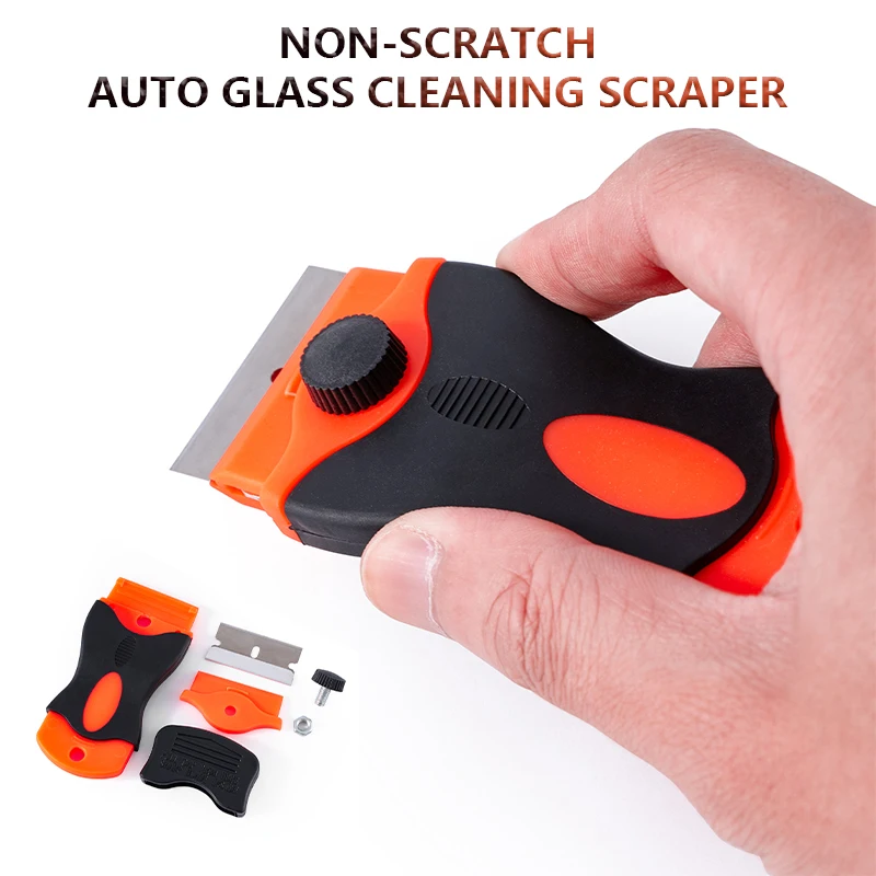 1PCS Auto Glass Cleaning Scraper Tool Tint for Car Windows Stickers Non Scratch Plastic Handle Scraper With Metal+Plastic Blades