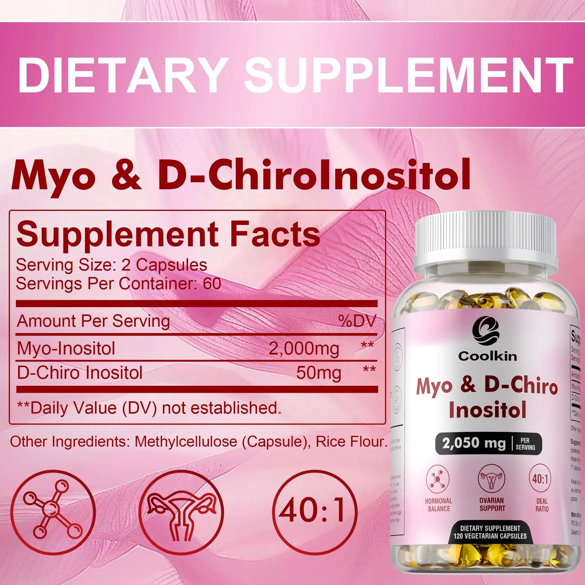 Myo & D-Chiro Inositol - Hormone Balance, Regulate Menstrual Cycle, Supports Women's Health and Ovarian Function,Boosts Immunity