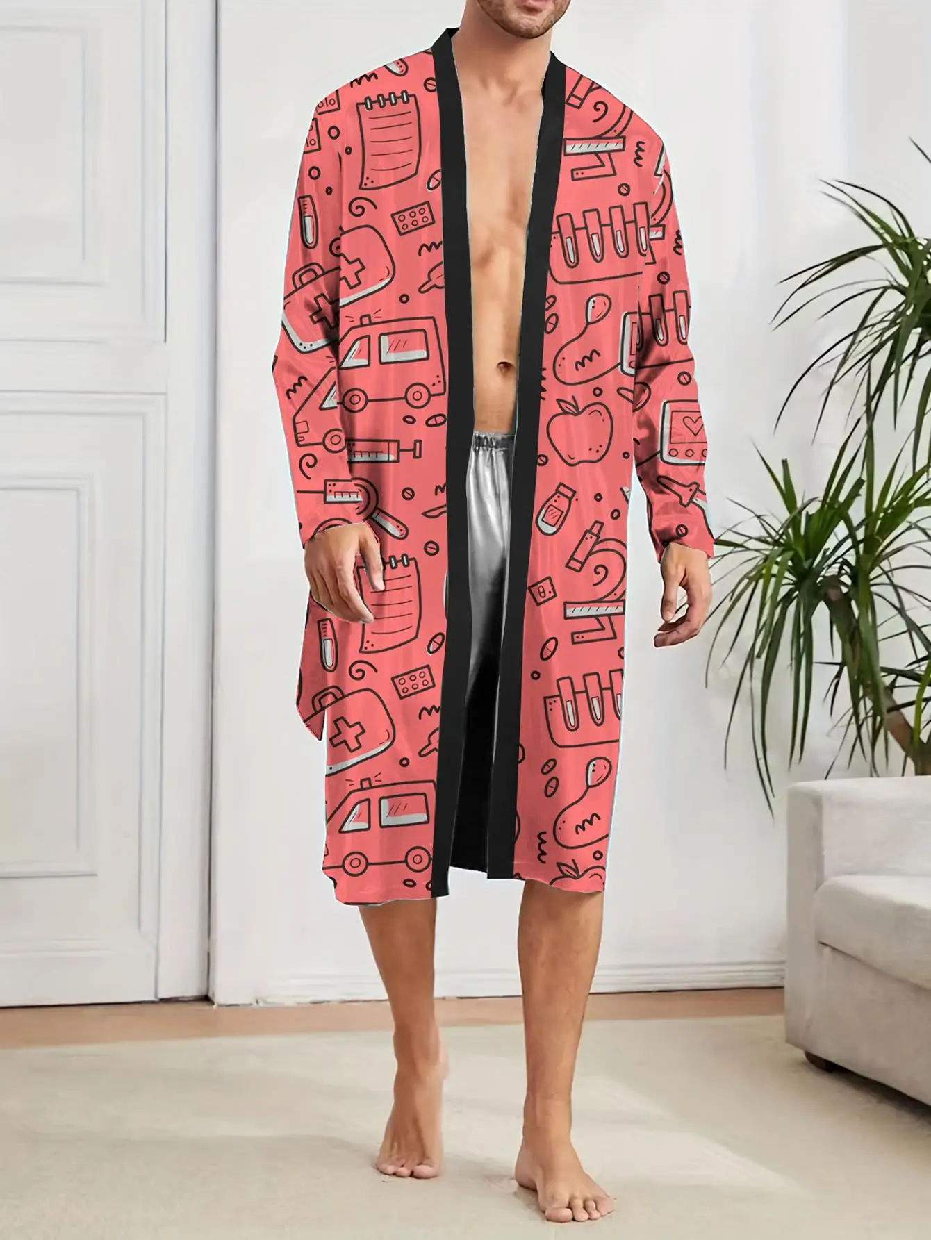1pcs Men's Robes 2026 Spring/Summer Breathable robe 3D Printed Sleepwear Bathrobe men Graphic Robe man Bathrobe