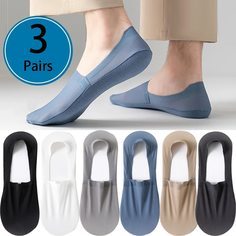 

3Pairs Men Boat Socks Fashion Summer Thin Invisible Sock Breathable Soft Casual Sox High Quality Elastic Mesh Sokken Meias Socks