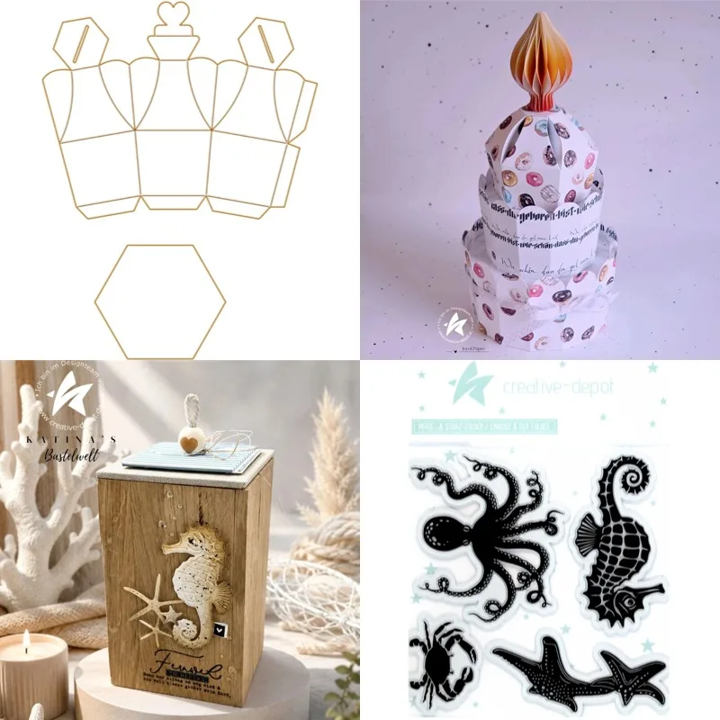 Sea Creatures Seashell Greeting Cutting Dies & Stamps Scrapbook Diary Decoration Stencil Embossing Template DIY Greeting Card