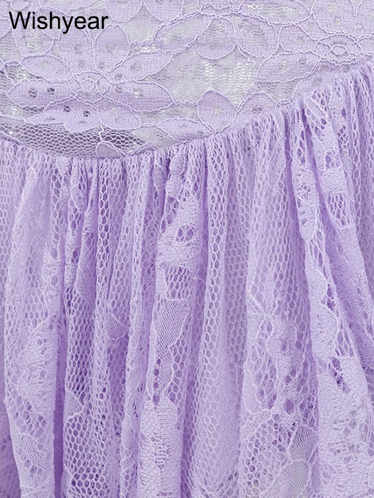 Wishyear สปาเก็ตตี้เซ็กซี่สายคล้องลูกไม้ดูผ่าน Bodycon มินิชุดผู้หญิงเซ็กซี่ไนท์คลับสาวร้อนปาร์ตี้เต้นรําบาร์ Vestidos 2025