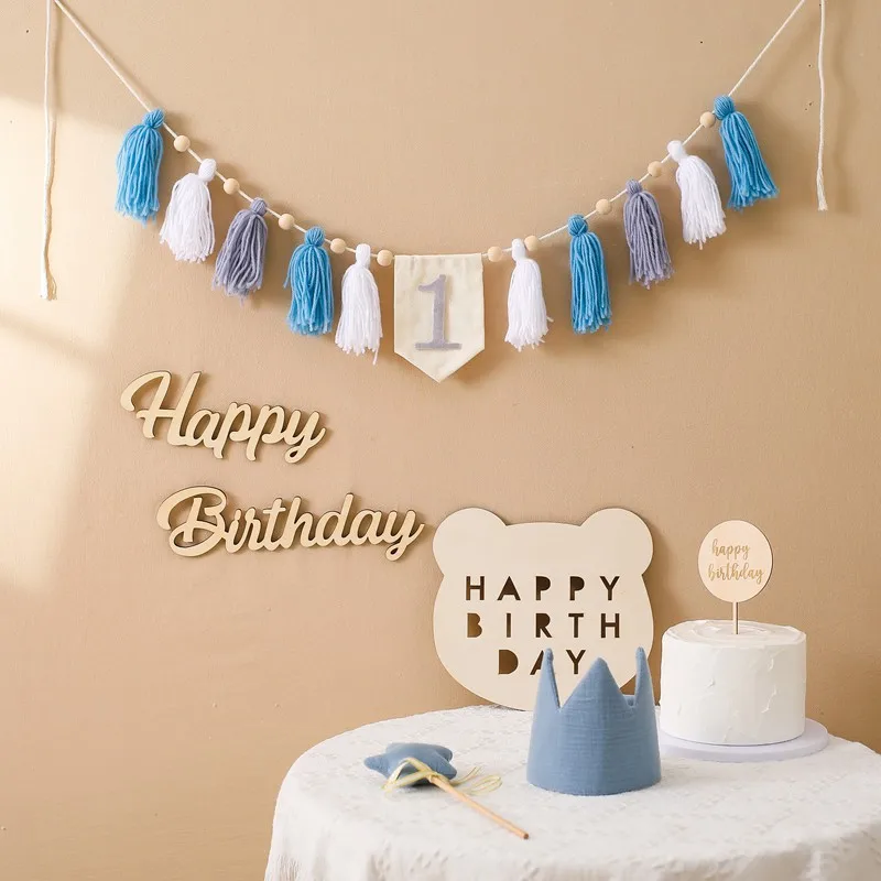 

Baby Party Banner Tassel Handmade Pendant Set Infant Happy Birthday Anniversary Party Balloon Decoration Crafts Photography Prop