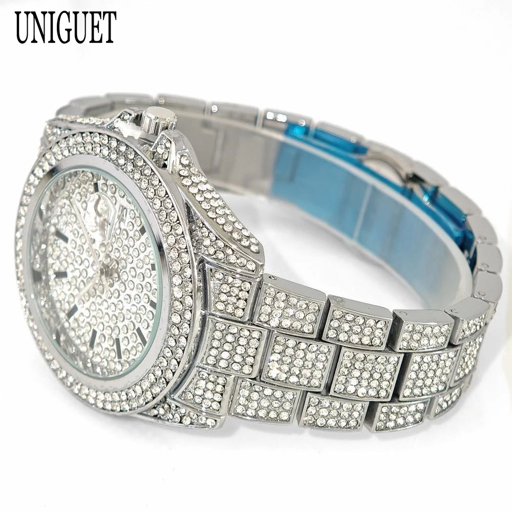 Hot Fashion Ice Watch for Men Brand UNIGUET Hip Hop Man Full Diamond Jewelry Wristwatch With Calendar Dropshipping