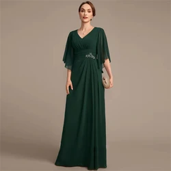 Vestido de gasa a juego para madre de la novia, vestido de alta calidad, verde oscuro, sin mangas, drapeado, con lentejuelas, para invitados de boda, 2024