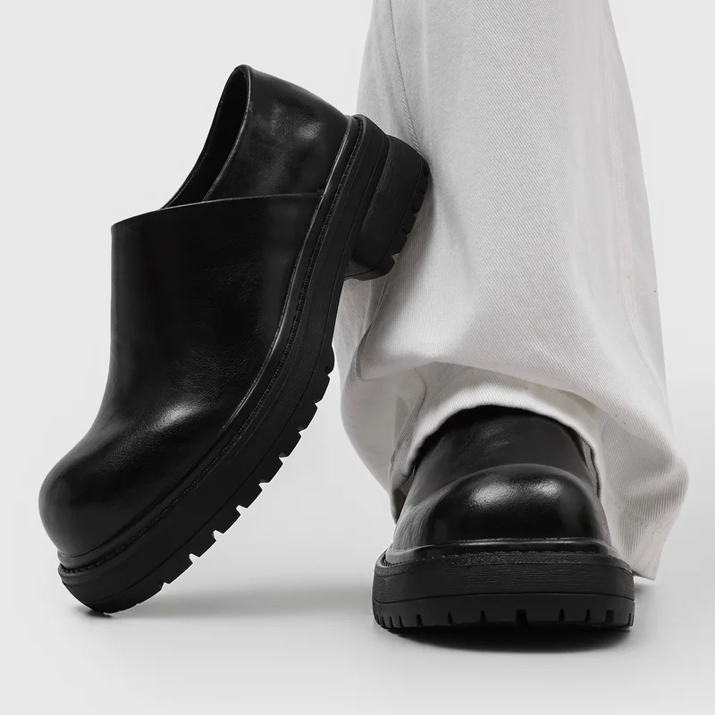 New Thick Soled Men Loafers with Retro Round Toe Height Durability Suitable for Daily Commuting Leisure Shoes