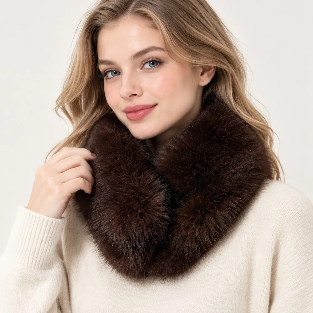 Elegant Thick Magnetic Plush Scarf Neck Warmer Windproof Faux Fur Scarf Soft Texture Washable Fluffy Collar Skiing